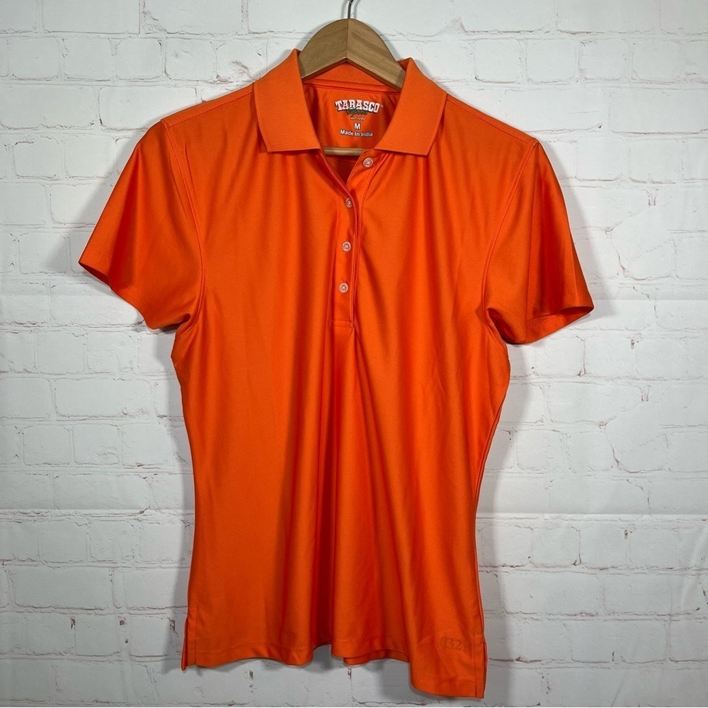 Tabasco Sport Polo Shirt Womens Size Medium Orange Flip Collar Short Sleeve
